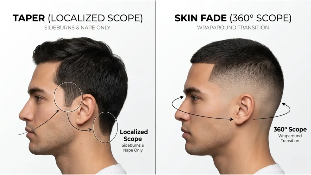 Skin Fade vs Taper vs Taper Fade Side-by-Side Comparison